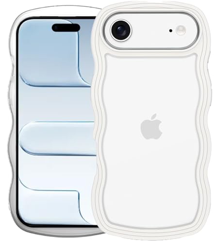 Image of GoldKart iPhone 17 Air Case Wavy Edge Clear Back Design, Anti-Slip Grip Cute Wave Curly Frame Shape Shockproof Soft TPU & Hard PC Bumper Protective Phone Case Cover for Women Girls - White