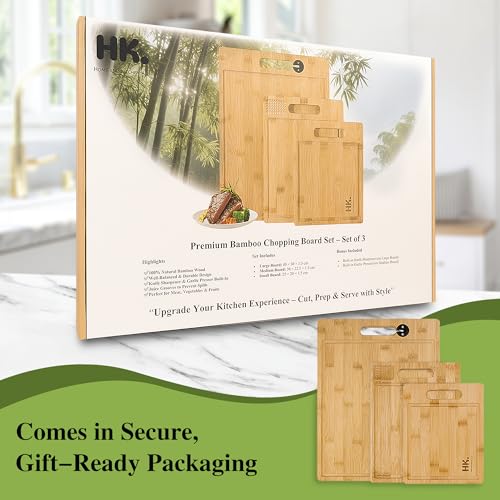 Hk. Chopping Board Set Of 3 | Large, Medium & Small Wooden Cutting Boards For Kitchen – Meat, Vegetables & Fruits | Knife Sharpener & Garlic Presser Included | Durable & Non-Slip Design - 7