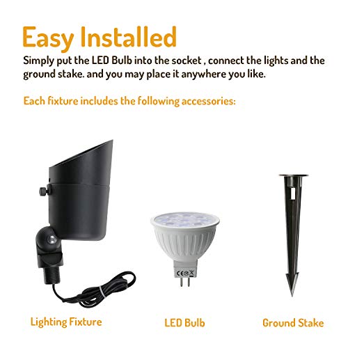 Lumina 4W Led Landscape Lights Cast-Aluminum Waterproof Outdoor Low Voltage Spotlights For Walls Trees Flags Light With Warm White 4W Mr16 Led Bulb And Abs Ground Stake Bronze Sfl0101-Bkled6 (6Pk) #TOP1