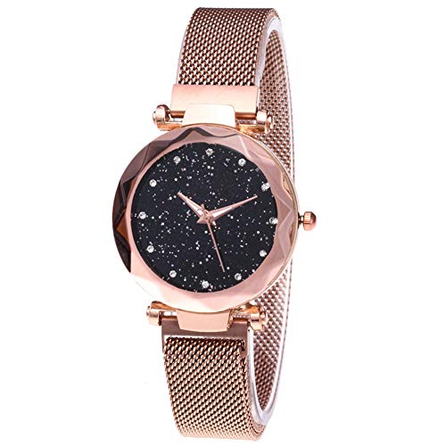 Romote 1Pc Rosy Gold-Luxus-Frauen-Uhren Damenuhr Starry Sky Magnetic Wasserdicht Weibliche Armbanduhr Cover