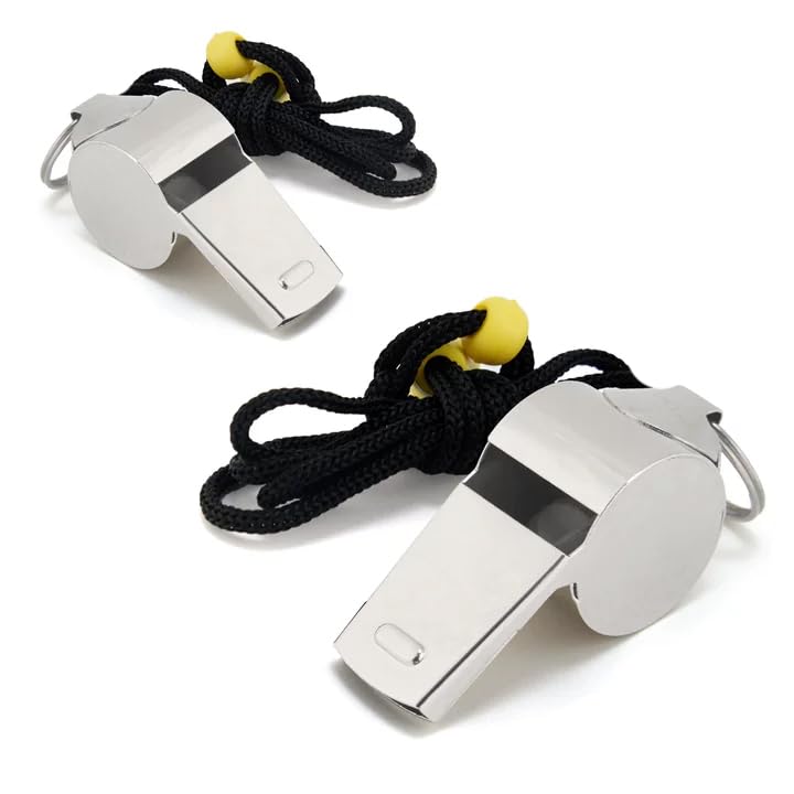 2 Stück Edelstahl Trillerpfeifen mit Nylon Lanyard Edelstahl-Sportpfeifen Laut und Klare Pfeifen für Sport Notfälle und Outdoor-Aktivitäten