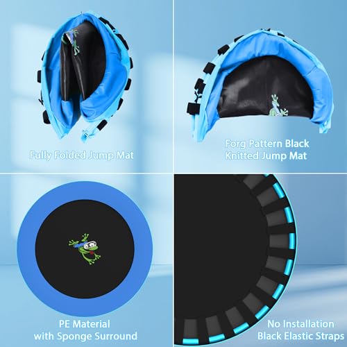 3FT Foldable Kids Trampoline, 36'' Indoor & Outdoor Mini Trampoline for Toddlers, Max Capacity 220 LBS, Adjustable Handlebar, Quiet & Safe Design