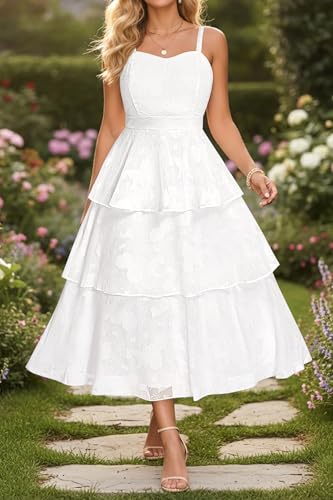 Image of Plus Size Summer Dresses - Floral Beach Wedding Guest Semi Formal Tiered Flowy Long Sundress
