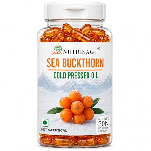 Image of Sea Buckthorn Oil Capsules 1200mg Daily Serving | Cold Pressed Himalayan Omega 7 Formula | Supports Skin Hydration, Glow, Hair & Whole Body Wellness | Omega 3 6 7 9 | 30 Capsules