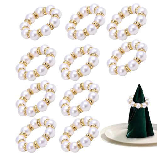 YRTUOP Anillo para Servilletas de Perlas | Portaservilletas de Perlas Imitación | 10 Piezas de Tiras de Cuentas - para Cena de Fiesta Restaurante Hotel Boda Celebración Eventos