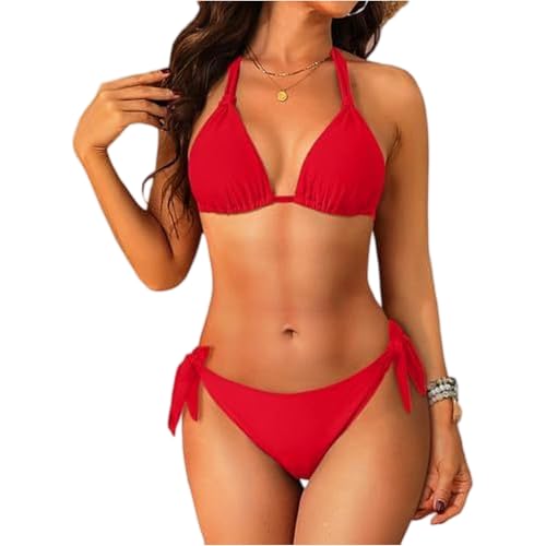 Conjunto de Bikini Bañador Mujer Bañadores Mujer Dos Piezas Clásico y Sencillo Bañador Vientre Plano Tallas Grandes Verano Playa Bañadores Tankini con Relleno Ropa Swimsuit Women bermellón S
