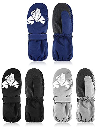 Satinior 3 Pairs Kids Ski Mittens Waterproof Winter Snow Toddler Gloves Warm For Boys Girls (Light Grey, Black, Navy Blue,1-5 Years) #TOP9