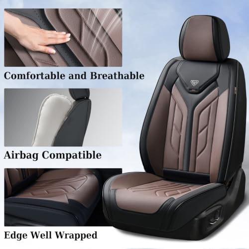 Image of Coverado Seat Covers, Car Seat Covers Front Seats, Leather Seat Covers for Cars, Automotive Seat Covers Car Seat Protector Car Seat Cushion Universal Fit for Most Sedan SUV Pick-up Truck(Black&Coffee)