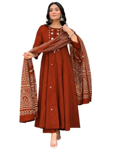 Image of ANNI Designer Kurta Set for Women Viscose Embroidered | A-Line Kurta Palazzo Dupatta Set for Woman | 3 /4 Sleeve Round Neck 3 Piece Ethnic Dress Stylish Coord Outfit Trendy Womens Clothing