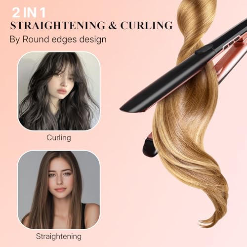 Image of Creamily 1 Inch Hair Straightener Iron , Professional Ceramic Flat Iron Hair Straightener and Curler 2 in 1 with 20s Fast Heating, Lcd Display & Auto Shut-Off, 6 Adjustable Temp for Less Frizz, Shines and Smooth, Styling Tools
