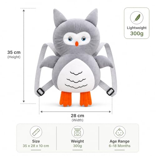 Image of GLUN Baby Cute Owl Soft Cushioning Fall Protector Backpack Pack of 1 Grey Colour, Adjustable Shoulder Belt, Head Protection Back for 6-12 Month Toddler Babies