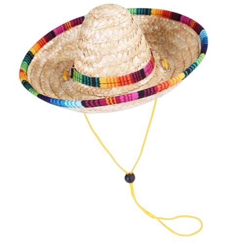Pet Straw Hat Funny Mexican Sombrero Cap Party Decorations Pet Hats for Small Dog/Puppy/Cat Multi-Use Apparel Woven Sun Cap Adjustable (Khaki,S)