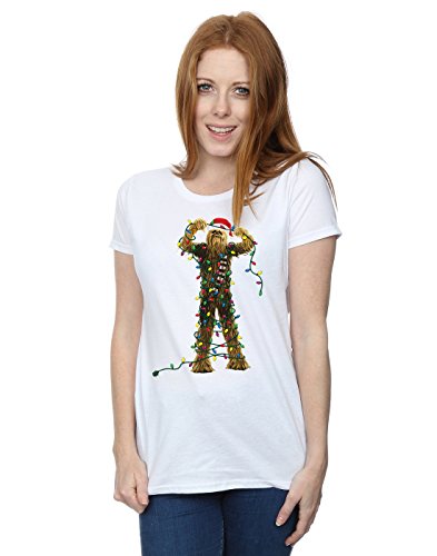 Star Wars Women's Chewbacca Christmas Lights T-Shirt Large White