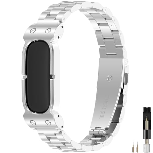 Miimall Metal Band for Google Fitbit Air Band, Rugged Stainless Steel Replacement Strap Elegant Luxury Business Classy Adjustable Wristband Bracelet for Fitbit Air for Men Women, Silver by Miimall - Used condition - US$15.81
