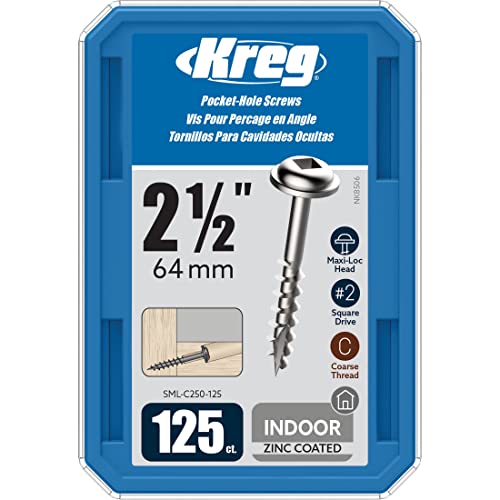 Kreg Zinc Pocket-Hole Screws - SML-C250-125 - 2-1/2 Inch - Coarse Thread - Maxi-Loc Head - Indoor - 125 Count by Kreg - Image 6