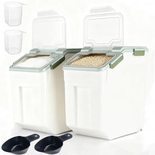 RUIAN 2Pcs Large Flour Storage Container Bin 50Lb Airtight Rice Storage Containers with Wheels Seal Locking Lid, BPA Free with Measuring Cup&Scoop for Flour, Rice, Grain 100LBS Total (Green) by RUIAN - Used condition - US$68.16