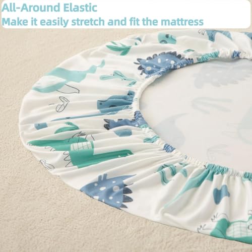 Image of SDIII Dinosaur Bassinet Sheet 2 Pack for Boy Girl, Soft Stretchy Microfiber Jersey Knit, Universal Fit for Rectangle Round Oval Hourglass Mattress
