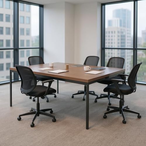 FurnitureR Tables de Conférence Rectangulaires en Brune, pour 4 à 6 Personnes, Plateau en Bois Epais avec Structure Métallique, pour Formations, Réunions, Conférences, 150x75x75cm
