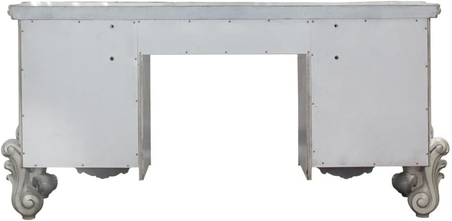 BOWERY HILL Vanity Desk, Bone and White Finish, 7-Drawer Wood Construction with Scrolled Legs, Durable Poplar and Aspen Materials, Felt-Lined Drawers, Elegant Bedroom Vanity for Storage and