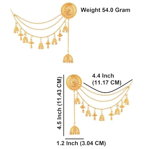 Efulgenz Indian Bollywood Jewelry 14K Gold Plated Dangling Earring with Layered Jhumka Tassels Ear Support Chain Hair Accessory Gold4