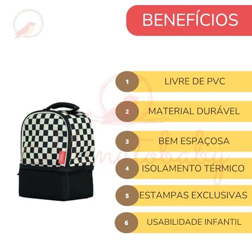 Lancheira infantil Isolamento Térmico Estampada Quadriculada Thermos Estampada Quadriculada