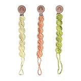 Symbolife Pacifier Clip for Boys Girls Macrame Boho Wooden Paci Clip Natural Pacifier Holder Handmad