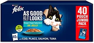 PURINA FELIX AS GOOD AS IT LOOKS OCEAN FEASTS Fish selection in Jelly with cod, with plaice, with salmon, with tuna Wet Cat Food Pouch 40x100g