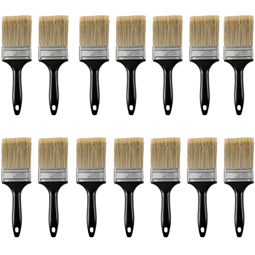 ZEONHEI 14 Ea 3 Inch Paint Brushes, Home Wall Trim House Paintbrush Bulk with Treated Plastic Handle, Cheap Paint Brushes for Wall Decor