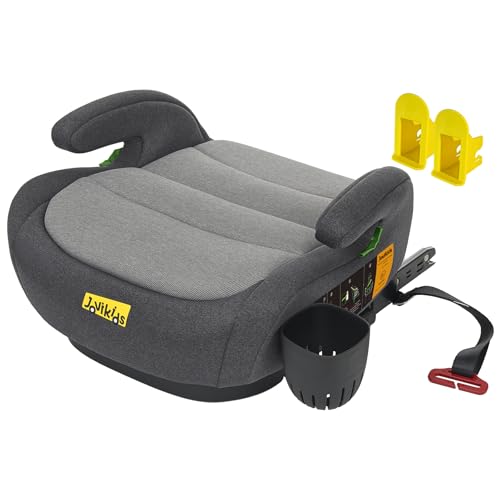 Jovikids I-Size Booster Seat with ISOFIX, Suitable for Child Height 125-150cm, Portable Car Seats with Cup Holder for Kids, Comfortable & Compact for Everyday Use, Great for Travel, ECE R129 (Grey)
