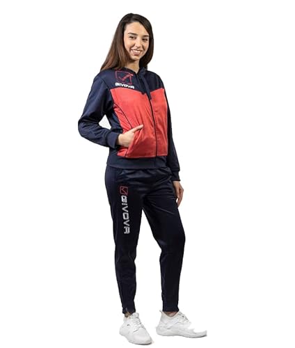 Givova Tuta Visa Cappuccio Polarfleece Sports Set, Navy Blue/RED Melange, XXS
