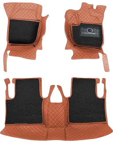 Image of Autofurnish Luxury 7D Car Mat Full Set for Mahindra XUV500 2015-20 || Luxury Leather Dual-Stitch Full Set 7D Car Floor Mat || 100% Waterproof || Color : Tan Tan