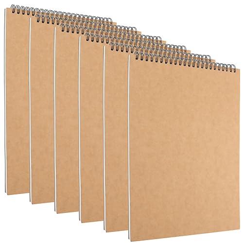 ZEONHEI 6 Pack A4 Blank Spiral Sketch Books, 30 Sheets / 60 Pages of 160gsm A4 Sketch Pads