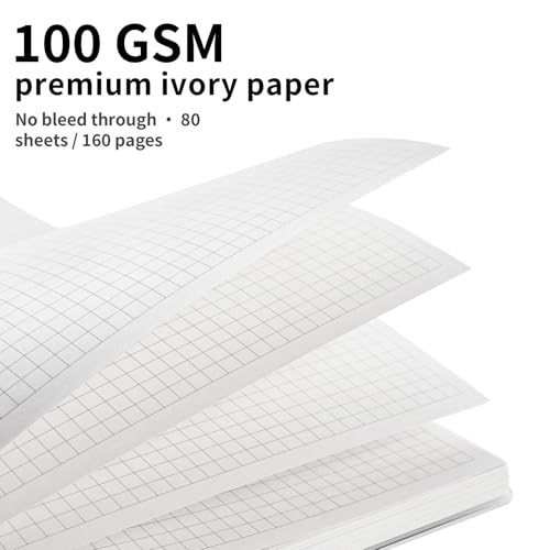 STUDIO O. A. A5 Spiral Graph Ruled Notebook 3 Pack, 160 Pages Ivory White 100GSM Thick Paper, Waterproof Frosted Translucent Cover, Perforated Tear Off Line Squared Journal for School Office - Image 3