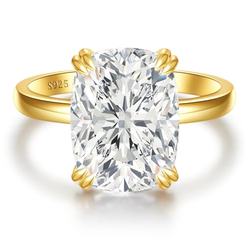 LANKRALOVNA 5CT Elongated Cushion Cut Engagement Ring for Women, 9x12mm Big Look CZ, Statement S925 Sterling Silver Wedding Promise Band, 14K Gold Plated Anniversary Birthday Gifts, Size 6