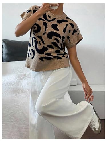 Image of SOLY HUX Women's Short Sleeve Sweater 3D Floral Sweaters Pullover Tank Tops Knit Vest Trendy Fashion Clothing