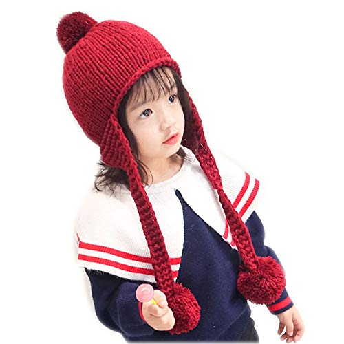 DOTBUY Bebé Gorro de Punto Caliente, Sombrero de Bebé de Invierno del Bebé Chicas Chicos Gorro Punto Caliente (Rojo Vino)