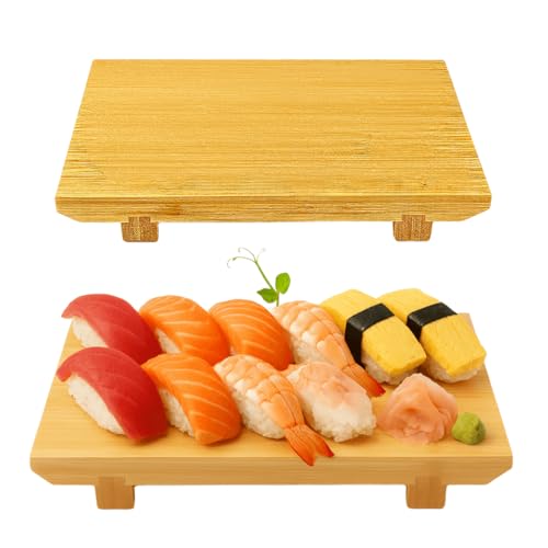JapanBargain 4090, Sushi Serving Plates Japanese Bamboo Serving Board Geta Shaped Platter Plant Stand Vase Stand, 9.75x6, 2 Pack