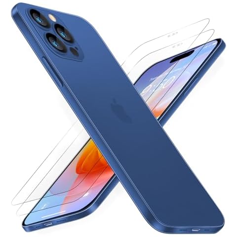 IHAITUN Dataroad for iPhone 13 Pro Max Slim Case[Paper-Thin] 0.2mm 6.7 Inch,with 2 Screen Protector Glass,Matte PP Fit Back[Non Yellowing] Ultra Protective Phone Cover[Anti-Fingerprints],Sierra Blue Cover