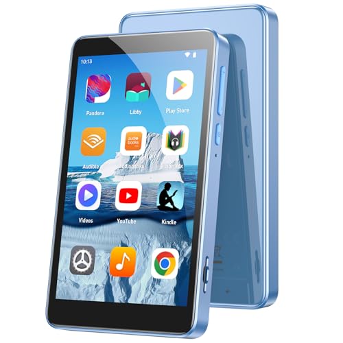 AGPTEK 160GB MP3 Player with Bluetooth and WiFi, T08X 4'' Android 14 MP4 Music Player with Spotify, Audible, APP Store, Up to 1TB, Blue