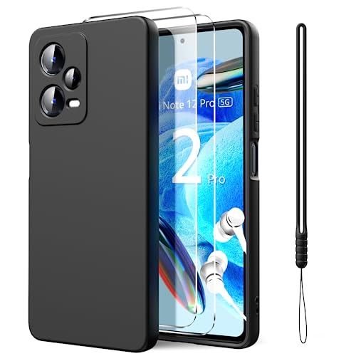 Ikziwreo Funda para Xiaomi Redmi Note 12 Pro 5G con 2 Piezas Cristal Templado Protector Pantalla, Carcasa de Silicona Líquida Suave Antichoque Case - Negro
