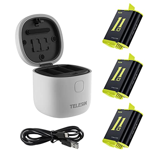 TELESIN Pacote com 3 pilhas Hero 11 AllinBox carregador USB para GoPro Hero 11 Hero 10/9 preto, funç