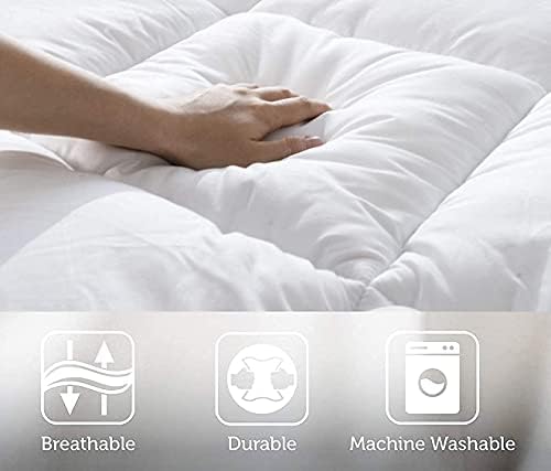 Mattress Topper Extra Deep 4 Inch Deep (10CM)- Quilted Double Mattress Topper Fluffy Hypoallergenic Microfibre with Strong Corner Straps (4Inch Deep, Double)