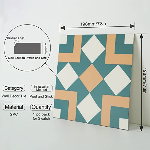 Colamo Luxury 8”X8” Swatch Green Orange Mix Matt Peel And Stick Backsplash,Faux Ceramic Adhesive Tile For Kitchen,Geometric Mediterranean Self Stick On Accent Wall For Bathroom,Fireplace,Waterproof #TOP1