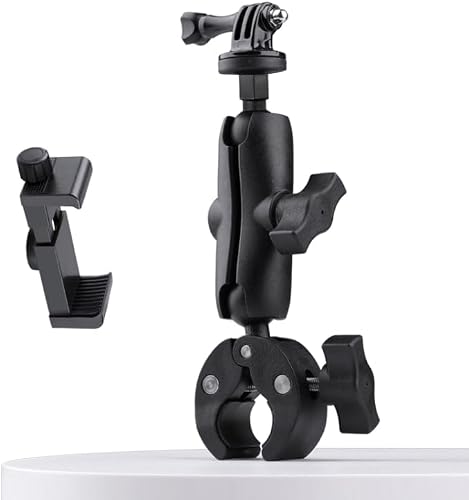 Extended Version 360 Rotation Adjustable Action Camera Bike Motorcycle Handlebar Holder With Phone Clamp (Black)