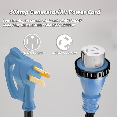 PlugSaf 50 Amp Generator Cord, 15FT 50 Amp RV Extension Cord with Twist Lock, Generator Cable 50A 4 Prong Blue, NEMA 14-50P/SS2-50R Heavy Duty STW Wire for RV Camper & House by PlugSaf - Used condition - Image 6