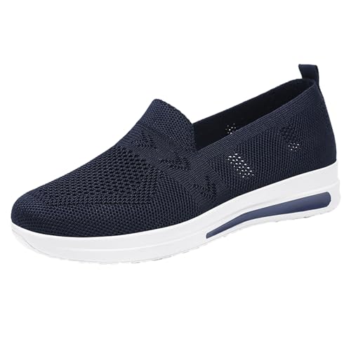 Zapatillas deportivas para mujer, de ajuste ancho, de malla transpirable, cómodas, con soporte de arco, suela suave, antideslizantes, de parte superior baja, ortopédicas, azul oscuro, 37.5 EU