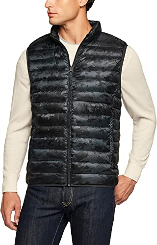 Tsla Men's Lightweight Packable Accent Puffer Vest, Water-Resistant Winter Outdoor Vests, Ascent Puff Zip Front Vest Camo Black, Large #TOP10