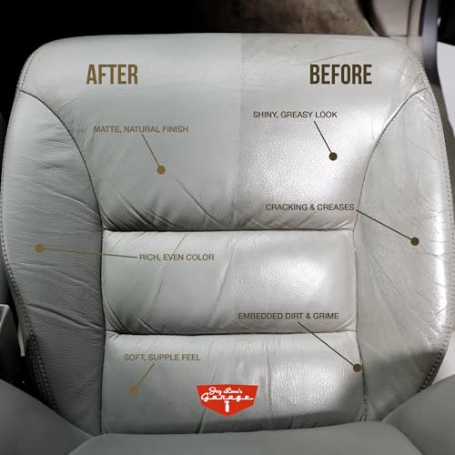 Jay Leno's Garage Leather Cleaner – Deep-Cleaning Leather Seat Cleaner for Car Interior, pH-Balanced Car Refresher That Gently Cleans, Lifts Grime, Refurbish and Restores All Leather Surfaces (16 oz)