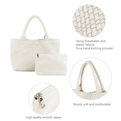 Image of Woven Tote Bag for Women Retro Handwoven Shoulder Travel Handbag Large Capacity Hobo Vegan Leather Bags with Purse