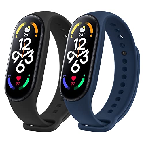 Yisica 2Pack Correa para Xiaomi Mi Band 7,Coloridos Recambio Suave Silicona Pulseras de Repuesto para Xiaomi Mi Smart Band 7(Negro/Azul marino)